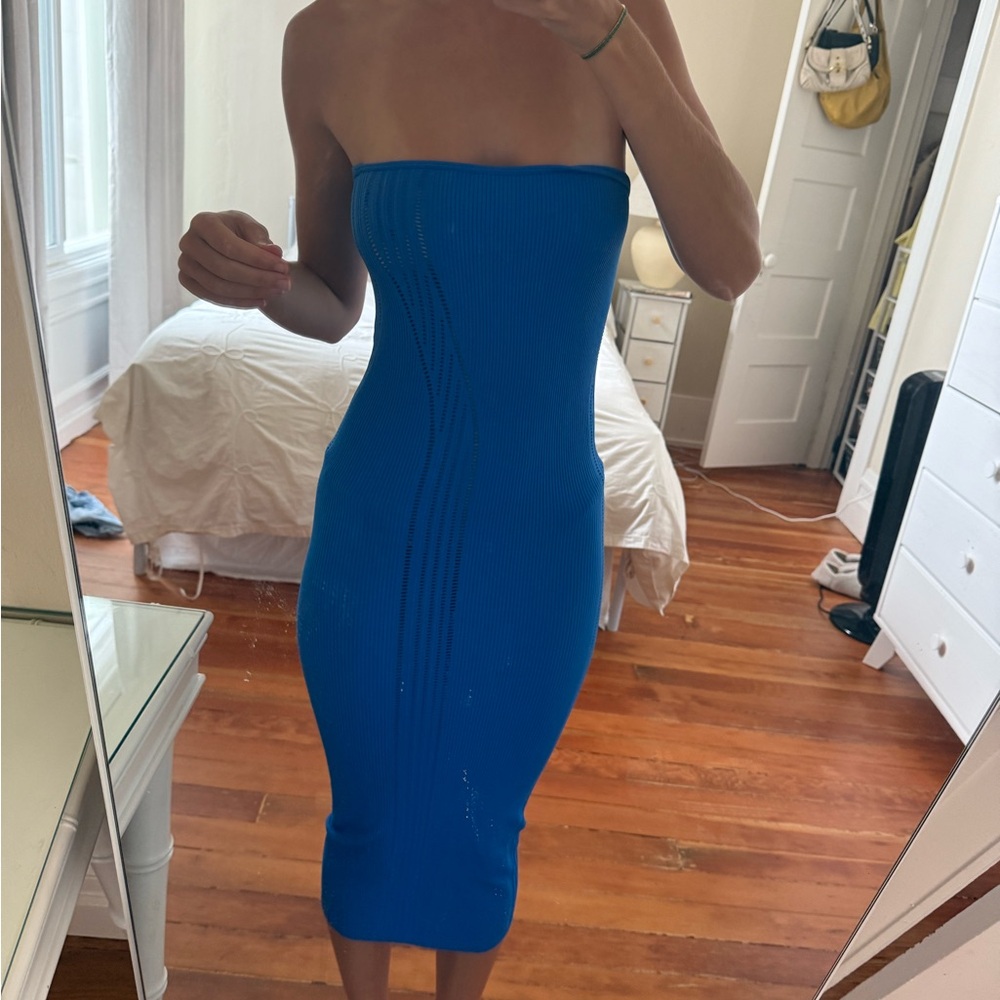 Elegant Blue Strapless Dress Zara (size xs-s)